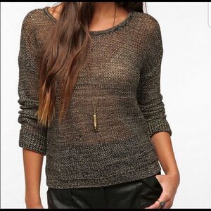 Urban Outfitters UO Bycorpus black grey white marled open knit sweater top XS